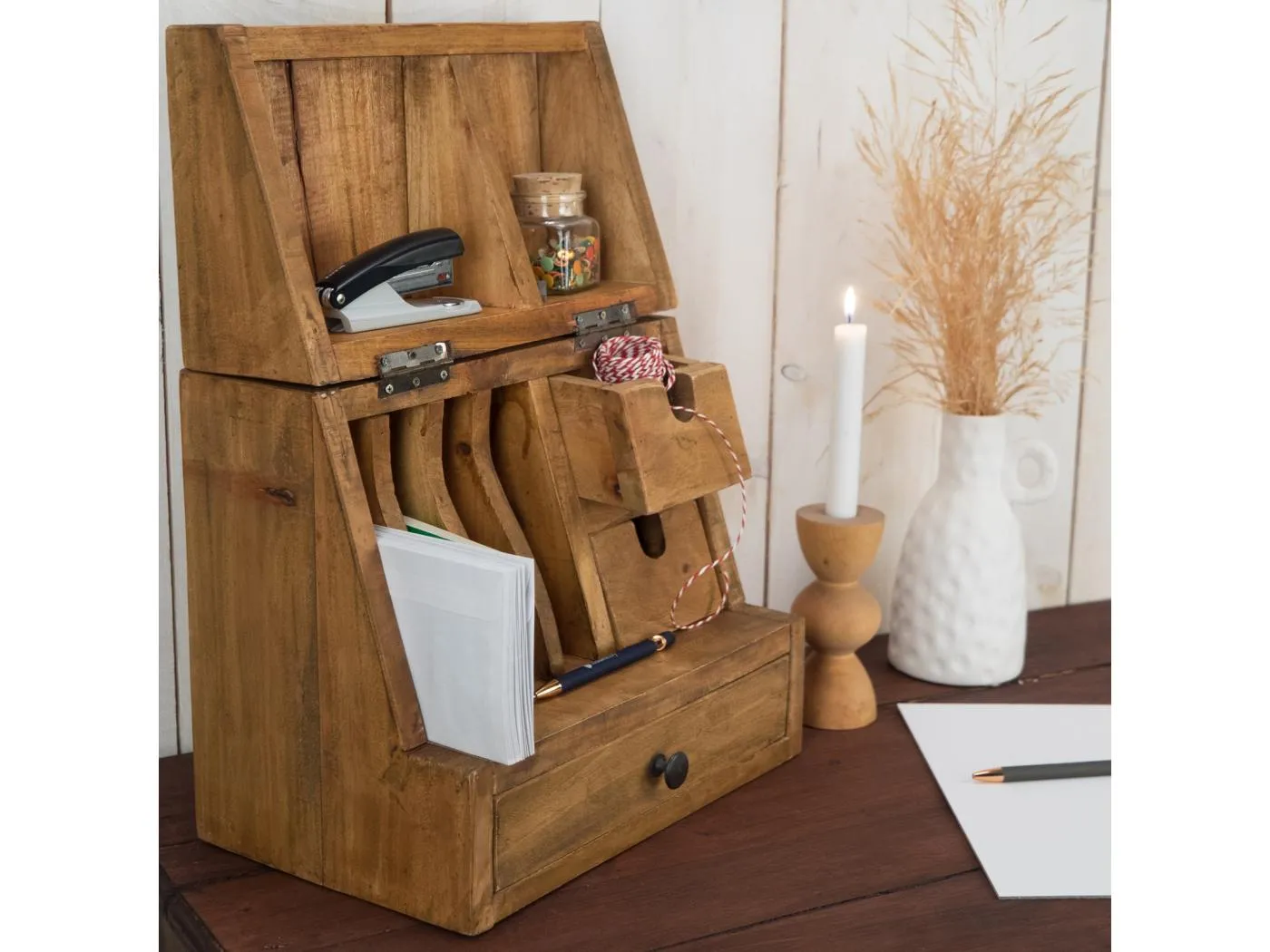 ORGANIZER Case Mahagoni Massivholz, klappbarer Deckel naturfarben