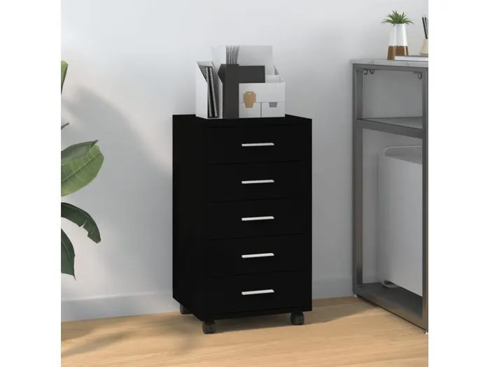 Schubladenschrank mit Rollen Schwarz Holzwerkstoff