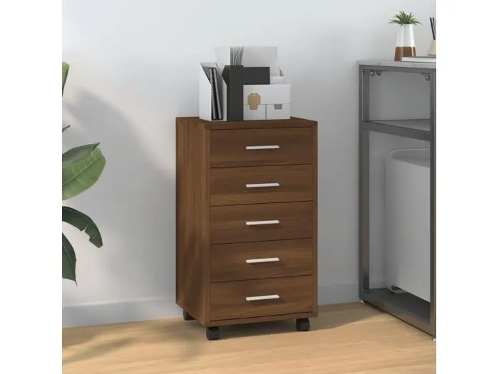 Schubladenschrank mit Rollen Braun Eichen-Optik Holzwerkstoff