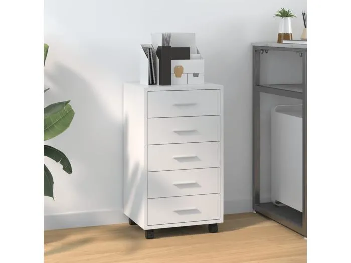 Schubladenschrank mit Rollen Hochglanz-Weiß Holzwerkstoff