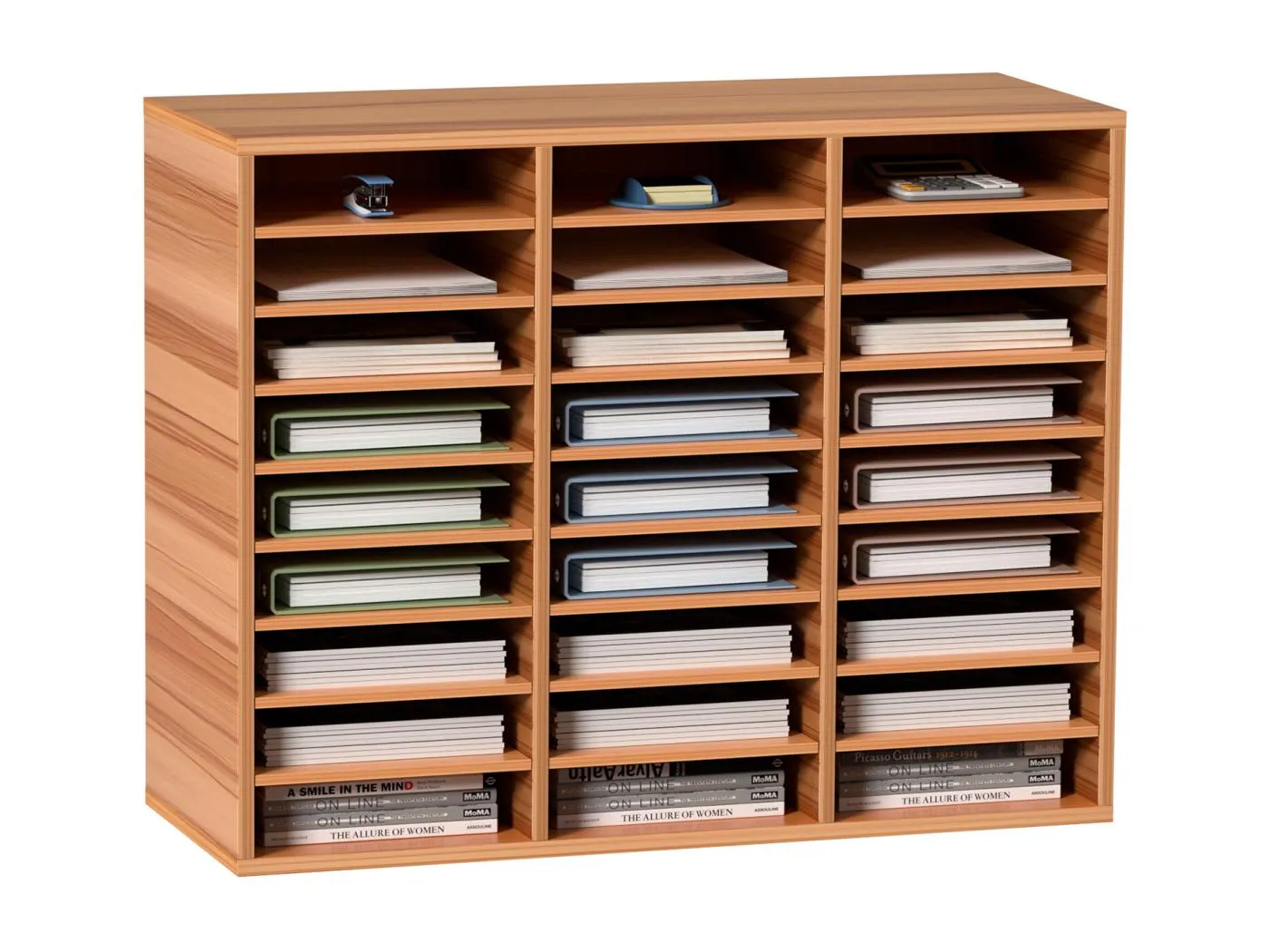 Schreibtisch-Organizer, SucceBuy Holz-Literatur-Organizer, 27 Fächer, Weiß, zur Aufbewahrung von Akten und Papieren