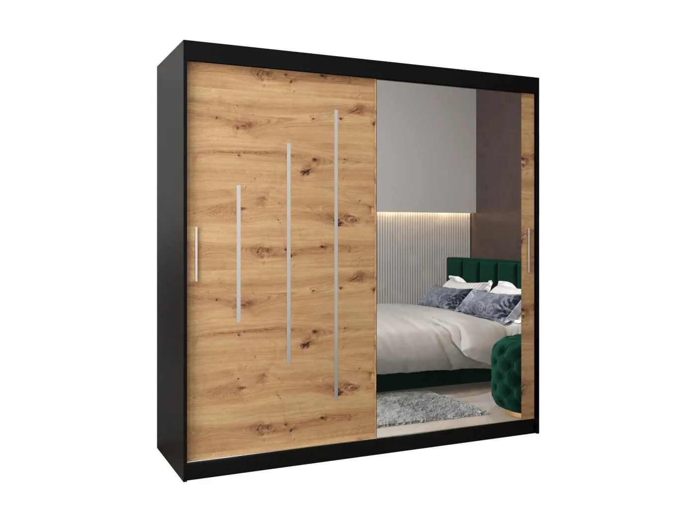 SCHWEBETÜRENSCHRANK YORK 2 200/200/62 2-türig (Schwarz/Artisan)