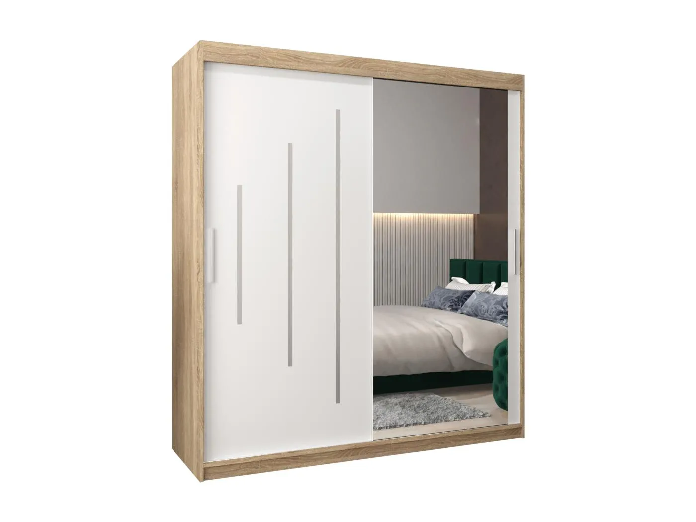 SCHWEBETÜRENSCHRANK YORK 2 200/180/62 2-türig (Sonoma/Weiß)