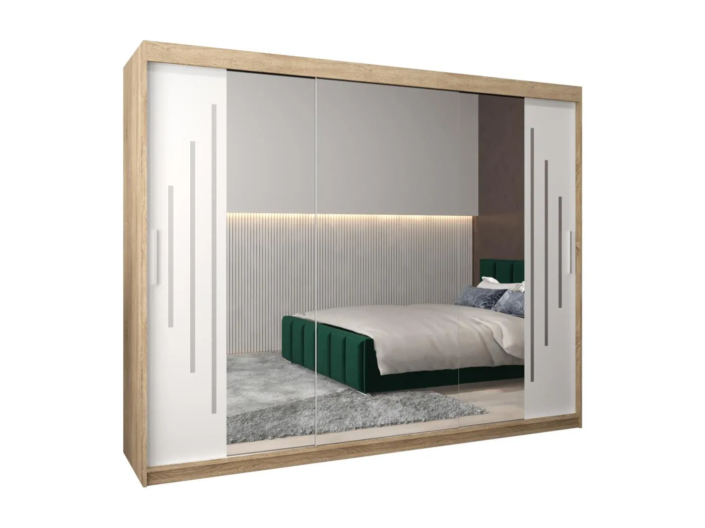 SCHWEBETÜRENSCHRANK YORK 2 200/250/62 3-türig (Sonoma/Weiß)