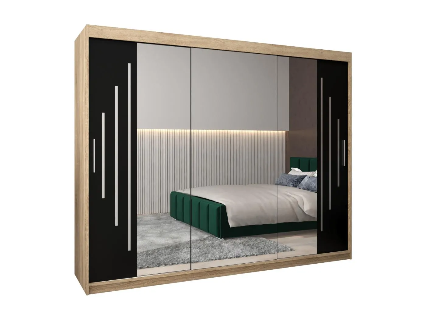 SCHWEBETÜRENSCHRANK YORK 2 200/250/62 3-türig (Sonoma/Schwarz)