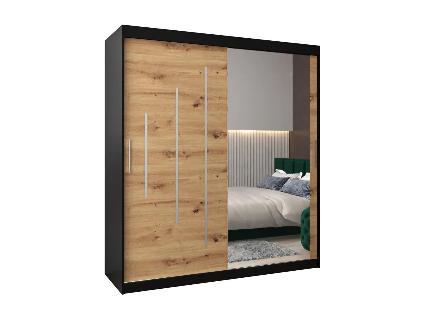 SCHWEBETÜRENSCHRANK YORK 2 200/180/62 2-türig (Schwarz/Artisan)