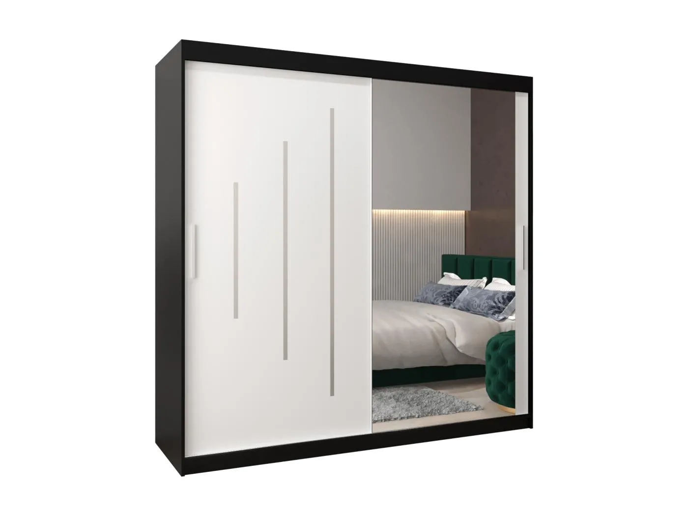 SCHWEBETÜRENSCHRANK YORK 2 200/200/62 2-türig (Schwarz/Weiß)