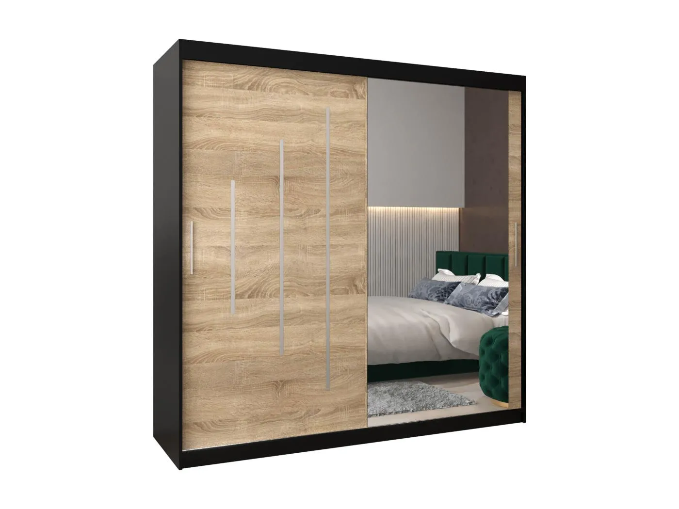 SCHWEBETÜRENSCHRANK YORK 2 200/200/62 2-türig (Schwarz/Sonoma)