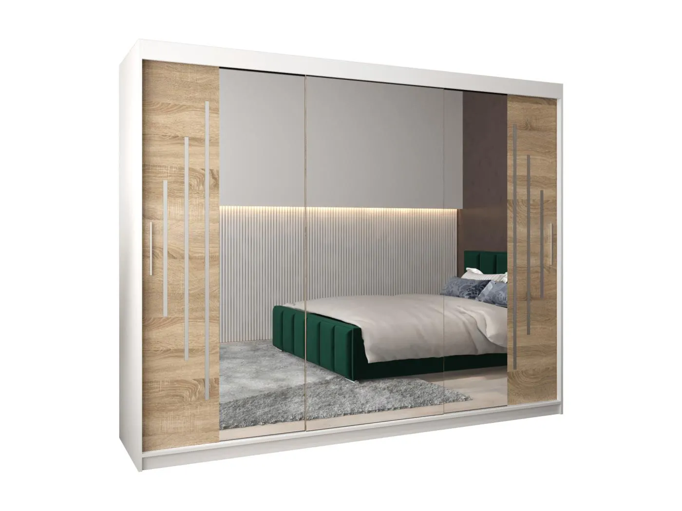 SCHWEBETÜRENSCHRANK YORK 2 200/250/62 3-türig (Weiß/Sonoma)