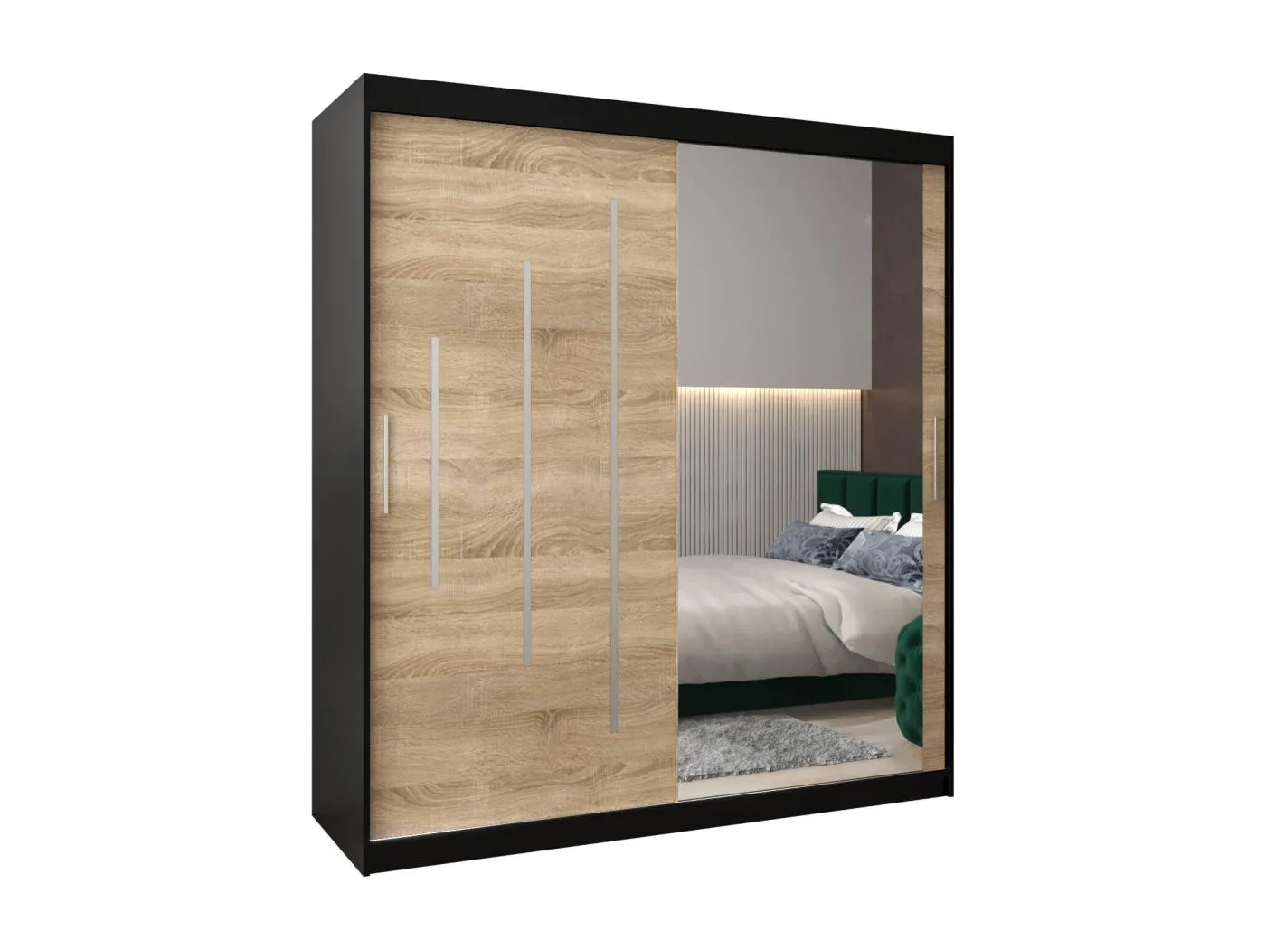 SCHWEBETÜRENSCHRANK YORK 2 200/180/62 2-türig (Schwarz/Sonoma)