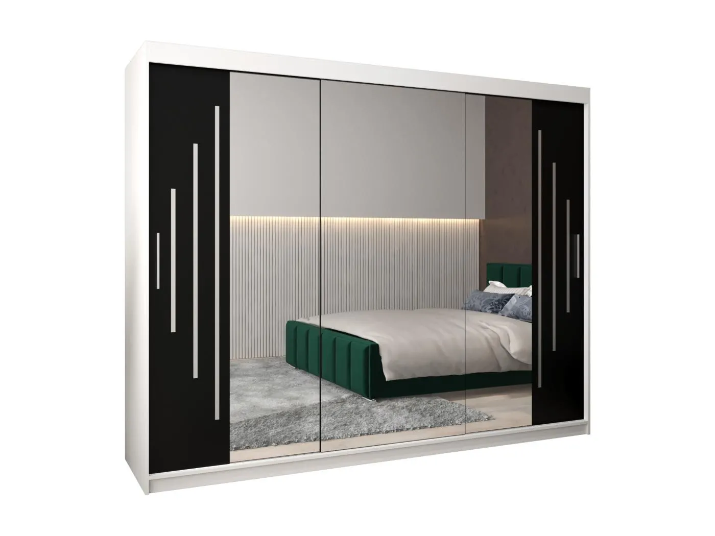 SCHWEBETÜRENSCHRANK YORK 2 200/250/62 3-türig (Weiß/Schwarz)