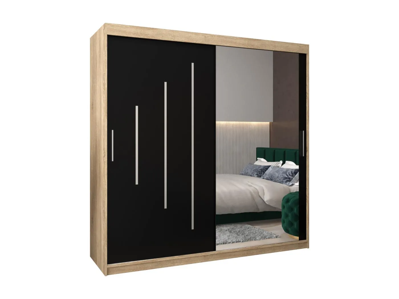 SCHWEBETÜRENSCHRANK YORK 2 200/200/62 2-türig (Sonoma/Schwarz)