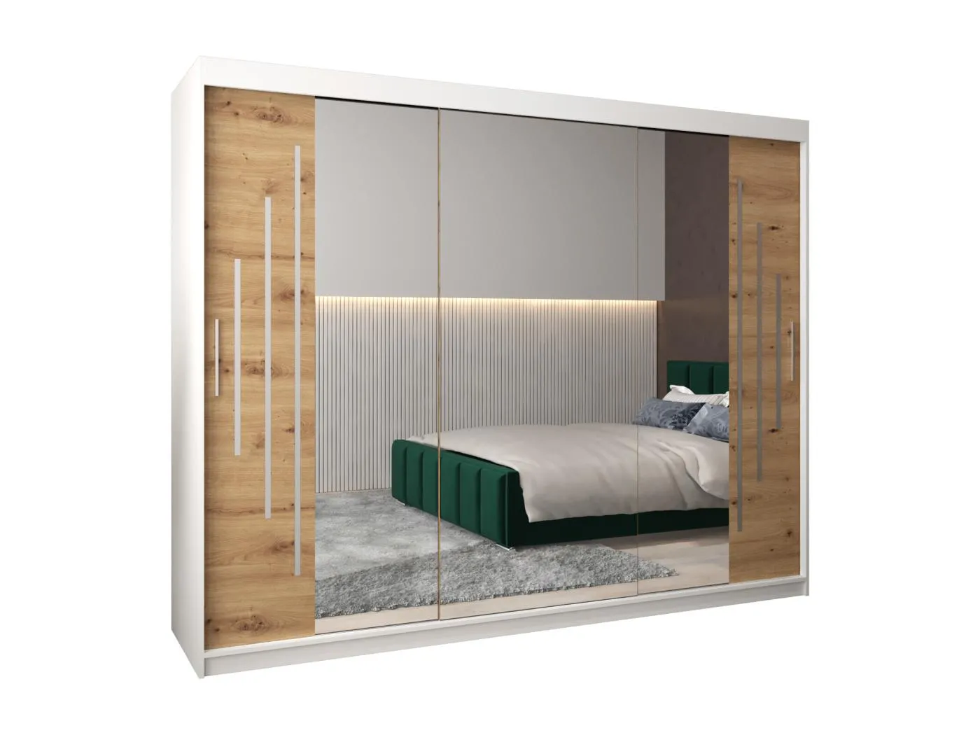 SCHWEBETÜRENSCHRANK YORK 2 200/250/62 3-türig (Weiß/Artisan)