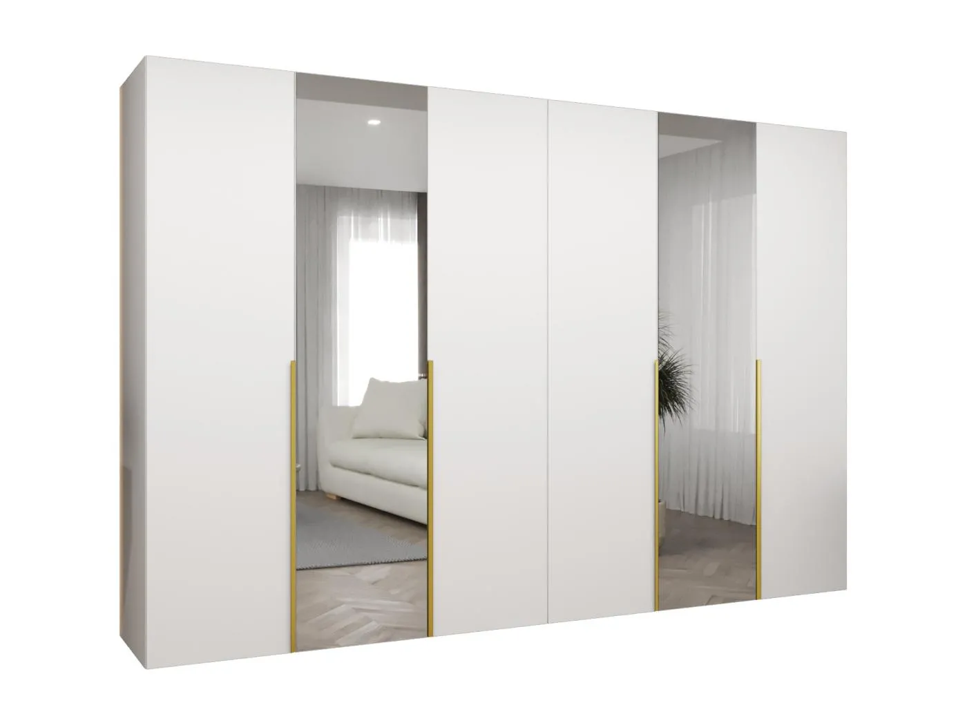 Drehtürenschrank Alicante 2 202/300/52 6-türig (Weiß|Gold)