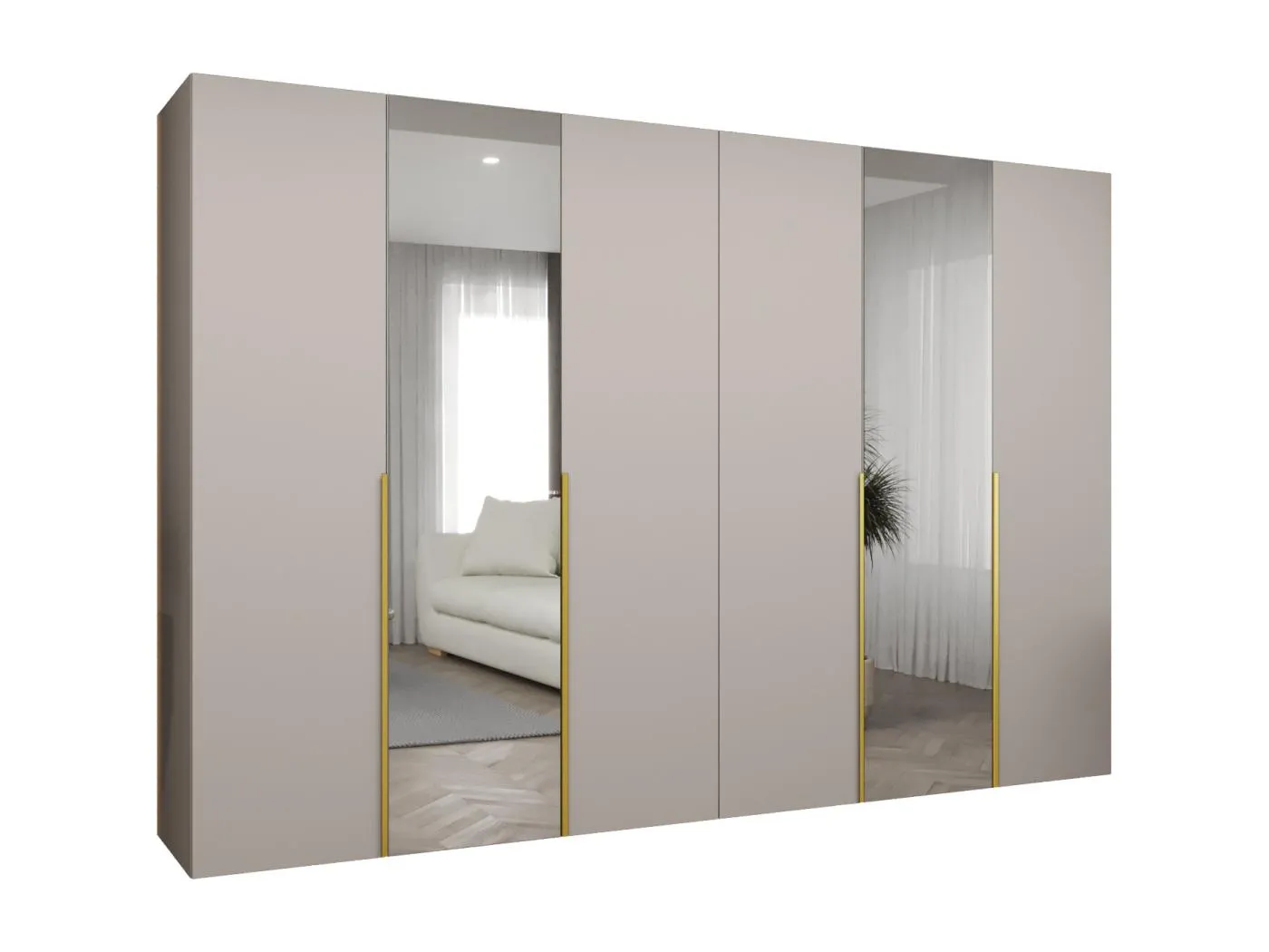 Drehtürenschrank Alicante 2 202/300/52 6-türig (Kaschmir|Gold)