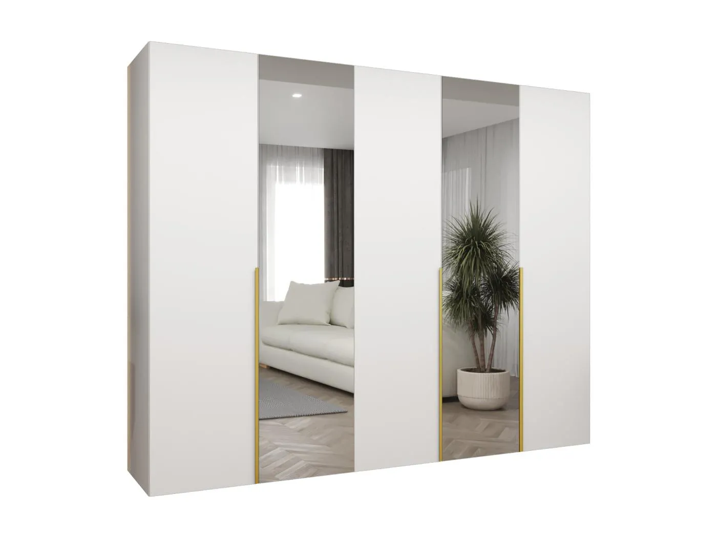 Drehtürenschrank Alicante 2 202/250/52 5-türig (Weiß|Gold)