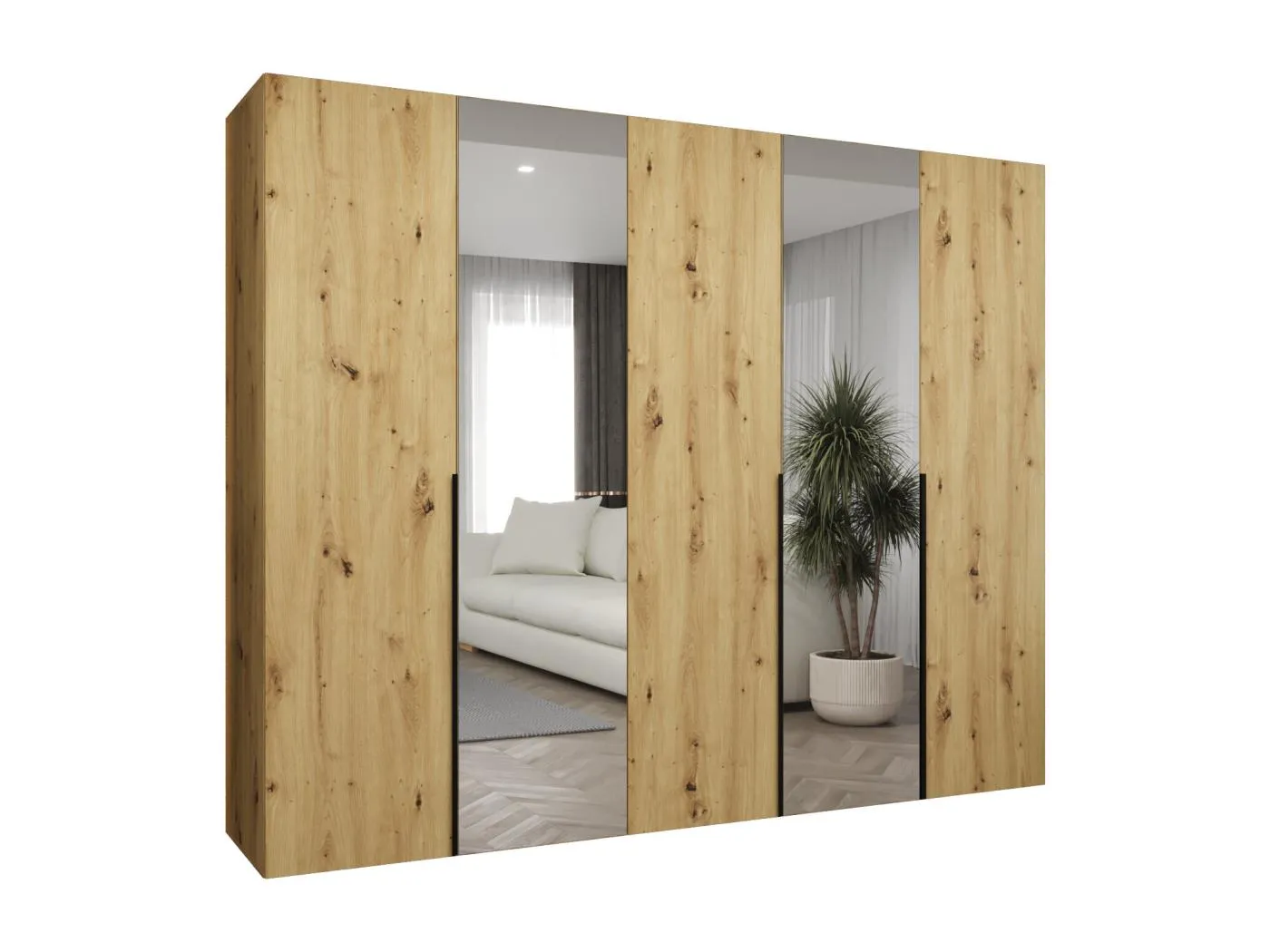 Drehtürenschrank Alicante 2 202/250/52 5-türig (Artisan Eiche|Schwarz)