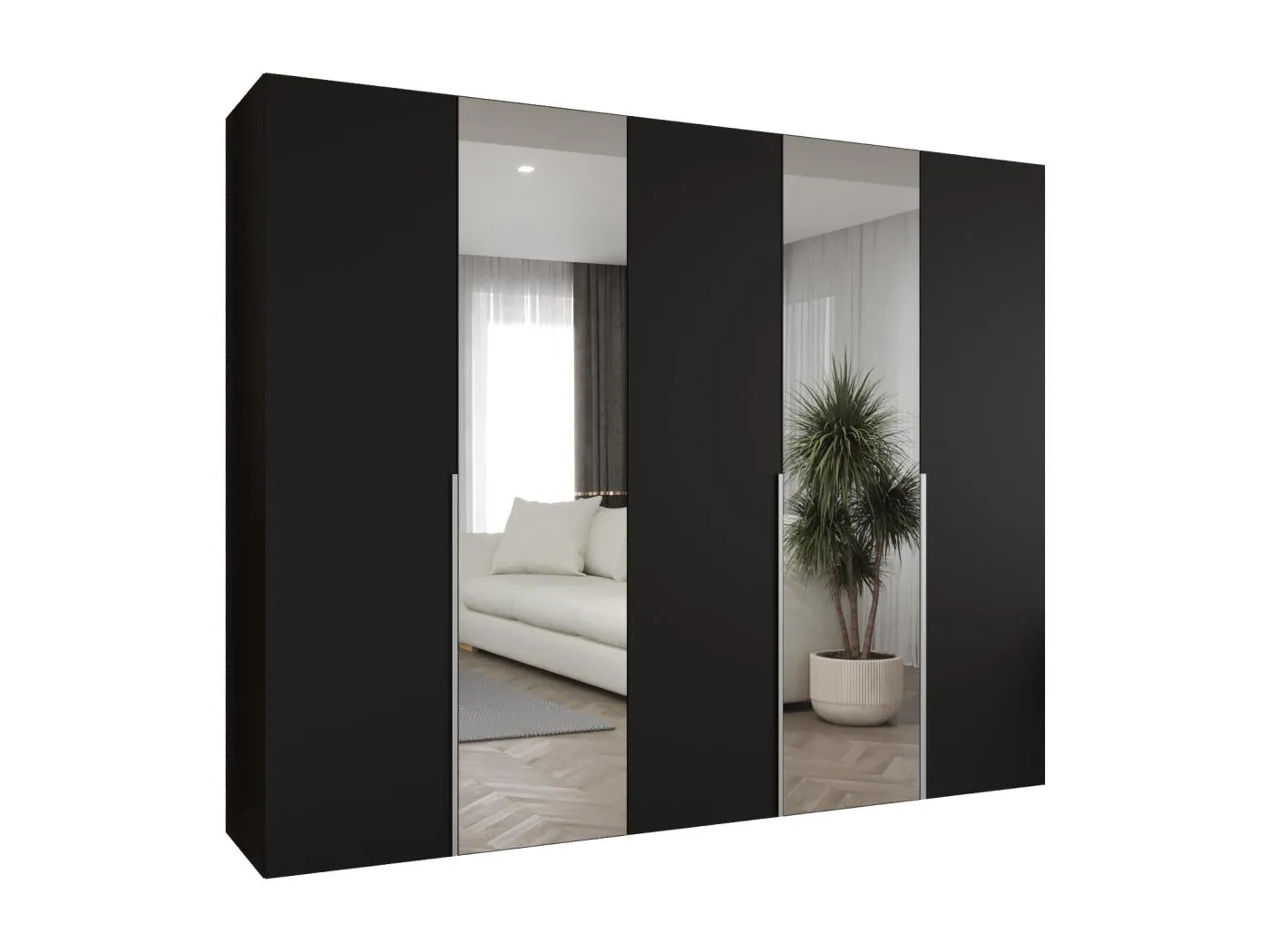 Drehtürenschrank Alicante 2 202/250/52 5-türig (Schwarz|Kaschmir)