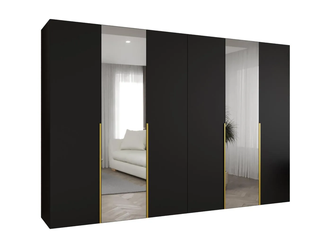 Drehtürenschrank Alicante 2 202/300/52 6-türig (Schwarz|Gold)