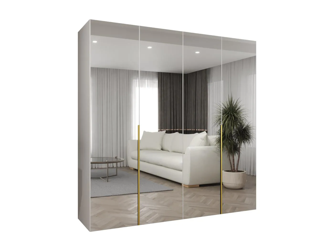 Drehtürenschrank Alicante 3 202/200/52 4-türig (Weiß|Gold)