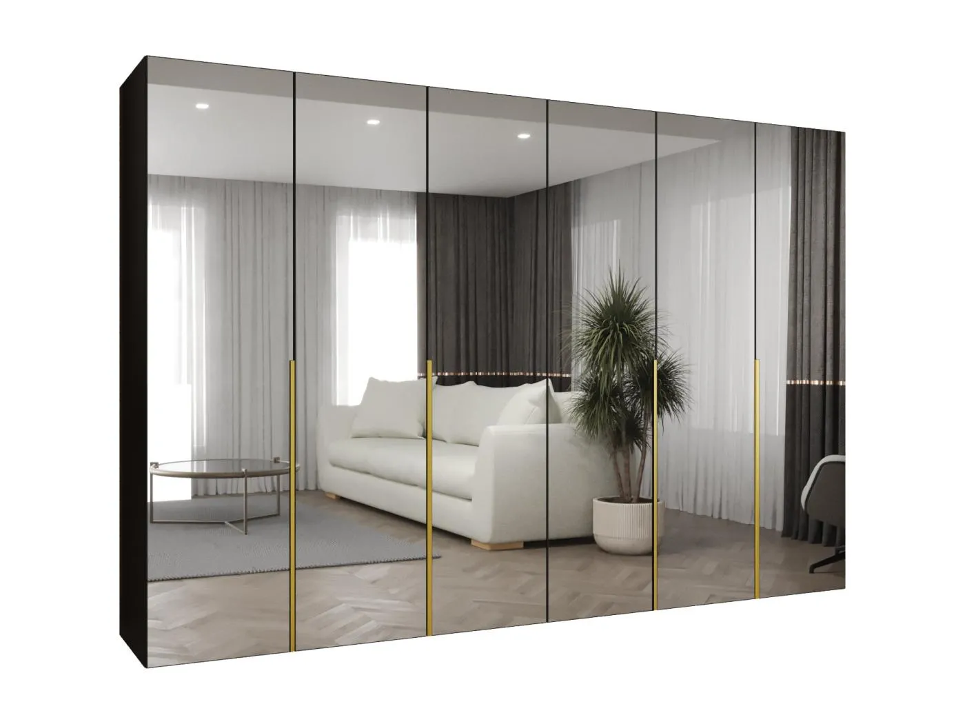 Drehtürenschrank Alicante 3 202/300/52 6-türig (Schwarz|Gold)