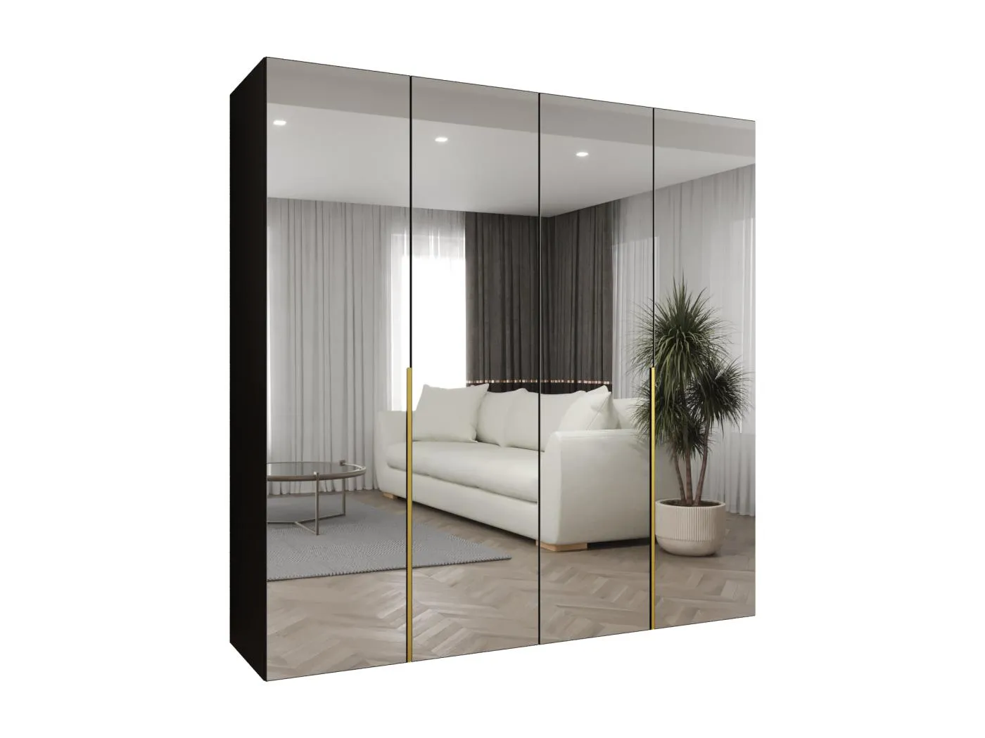 Drehtürenschrank Alicante 3 202/200/52 4-türig (Schwarz|Gold)