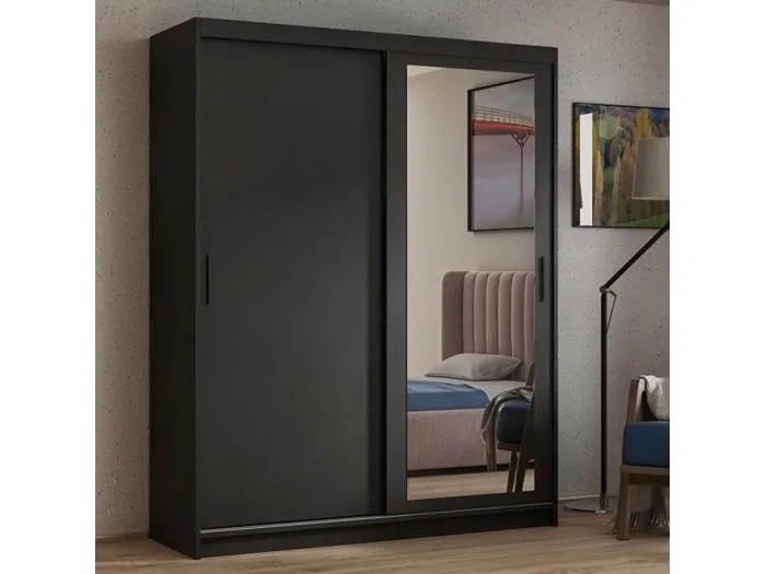 SCHWEBETÜRENSCHRANK Hela 120/205/60 2-türig schwarz mit Schubladen