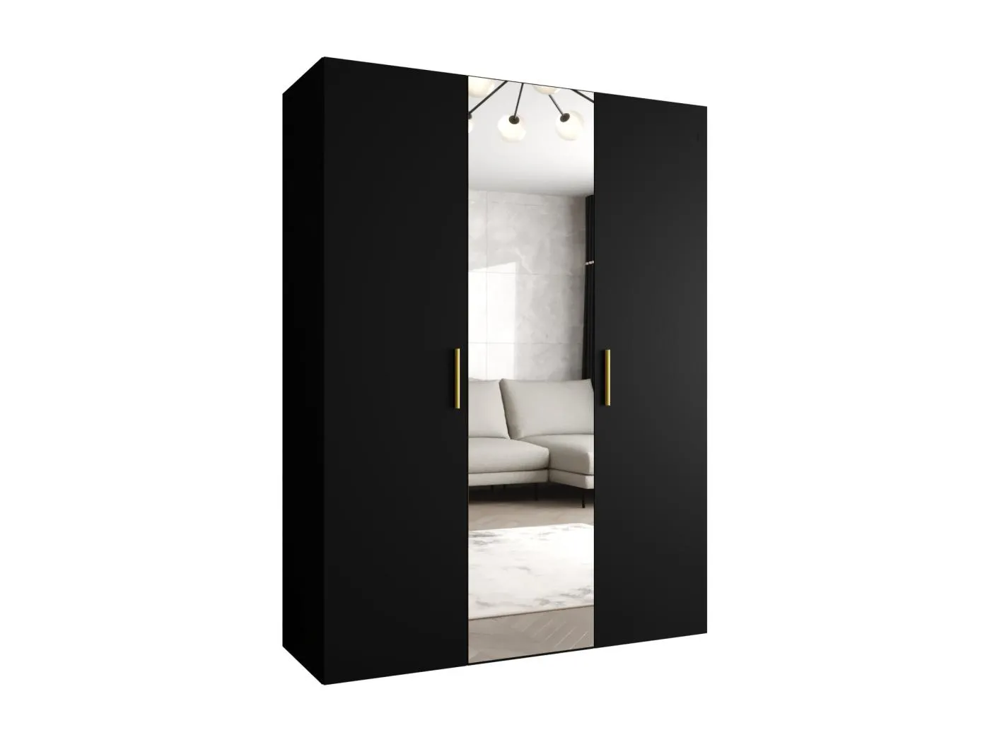 Drehtürenschrank Bari 2 202/150/52 3-türig (Schwarz|Gold)