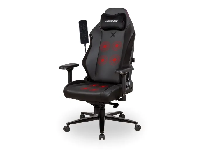 Premium Gaming-Bürostuhl – mit Massagefunktion, extra breit, 4D-Armlehnen, bis 170 kg belastbar – Heavy SMI, Schwarz