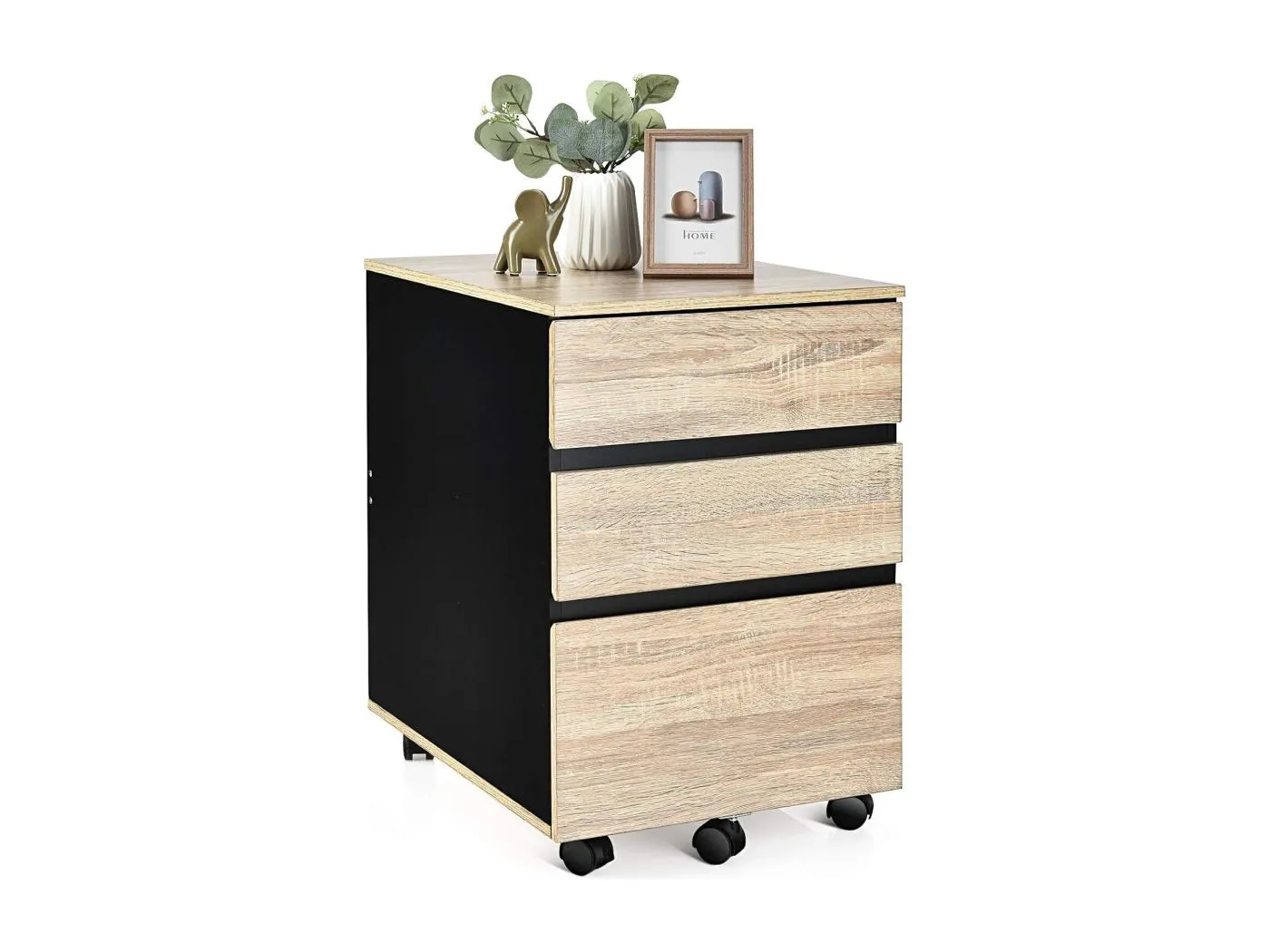 Rollcontainer, Aktenschrank auf Rollen, Dokumente Schrank mit 3 Schubladen, Büroschrank Bürocontainer mit Anti-Kipp-Design, Mehrzweck Rollschrank für Dokumente Briefe