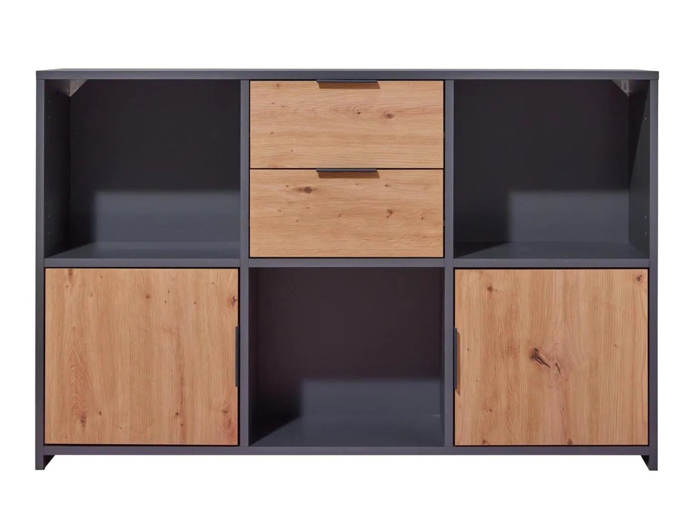 Pepeto Sideboard 2 Schubladen, 2 Türen, 3 Ablagen grau, Artisan Eiche dekor.