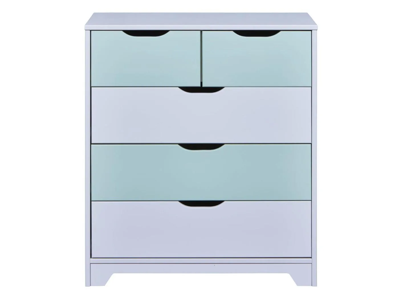 Prati Kommode 5 Schubladen hellgrau, minzgrün.