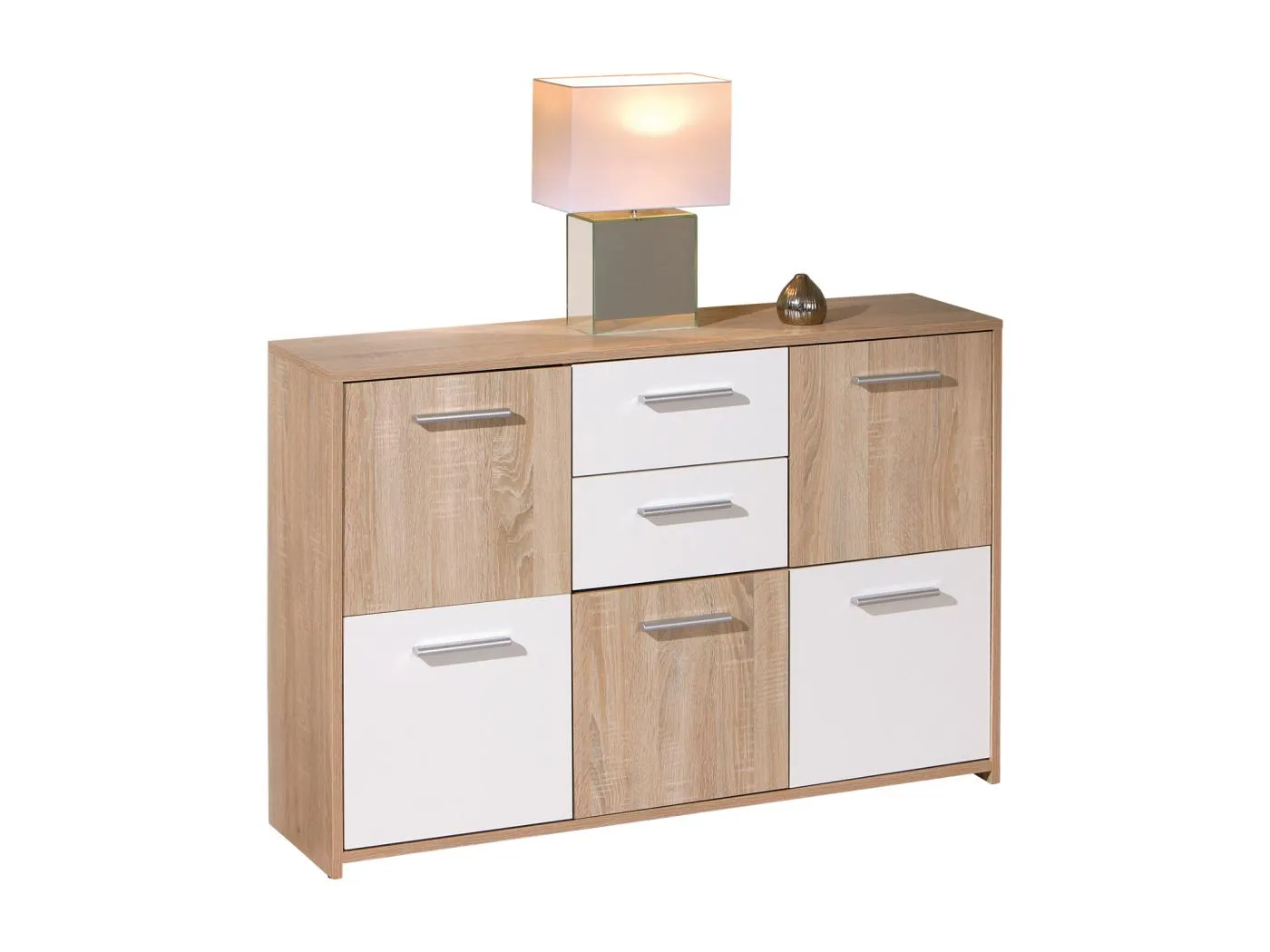 Elsra Kommode 5 Türen, 2 Schubladen, Sonoma Eiche Dekor.