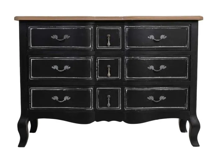 Kommode aus Holz in Vintage-Schwarz mit 9 Schubladen 120x51x84h cm