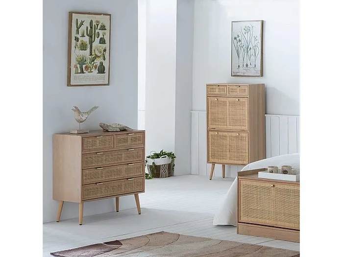 Kommode aus Holz und braunem Netz 80x39,5x81h cm