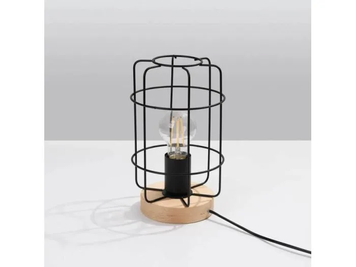 Schreibtischlampen Gotto Industriell Aus  Stahl/Holz - 1 Lichtquellen - L.15 X H. Cm - Schwarzes Holz
