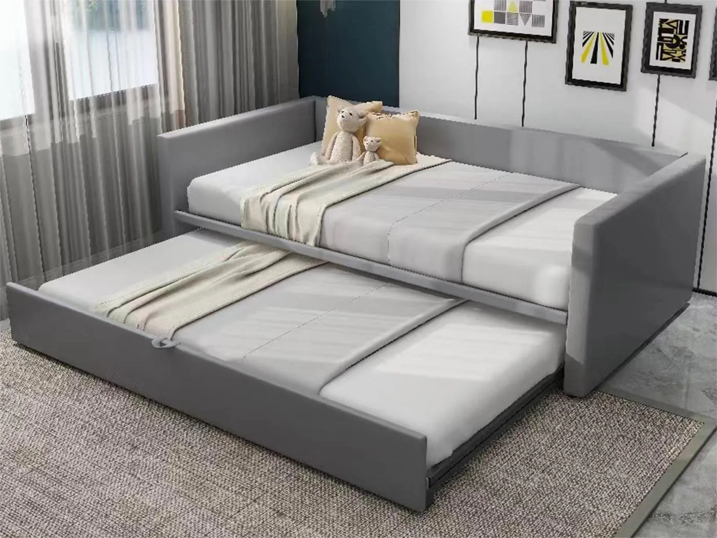 Ausziehbett mit Lattenrost – 180 x 200 cm – Samt – Hellgrau