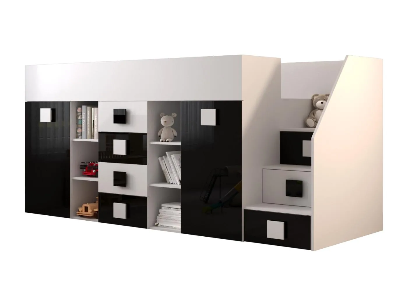 TOLEDO 3P Etagenbett 248,5/123/93 (weiß/schwarz)