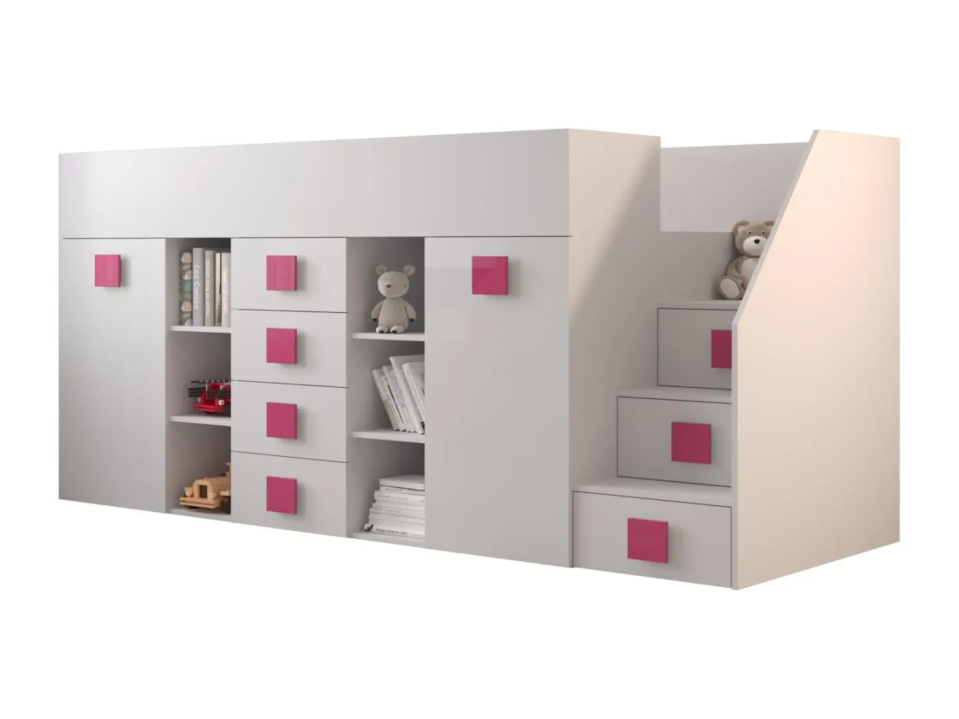 TOLEDO 3P Etagenbett 248,5/123/93 (weiß/weiß/rosa)