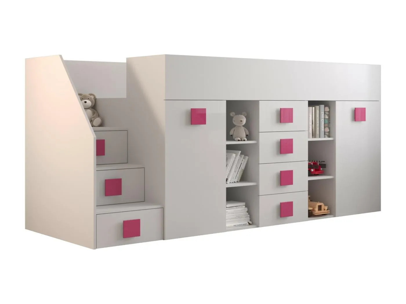 TOLEDO 3L Etagenbett 248,5/123/93 (weiß/weiß/rosa)