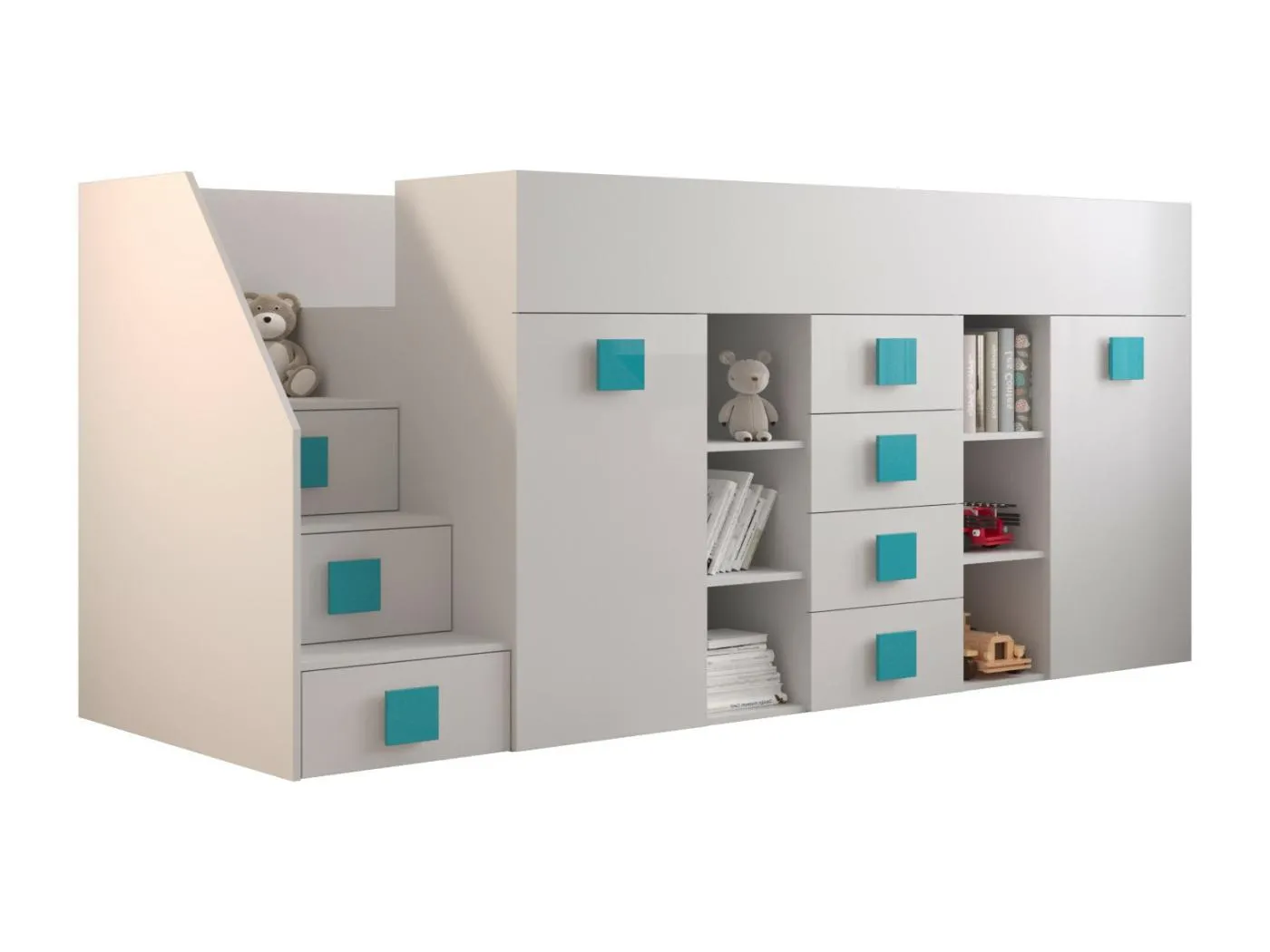 TOLEDO 3L Etagenbett 248,5/123/93 (weiß/weiß/türkis)