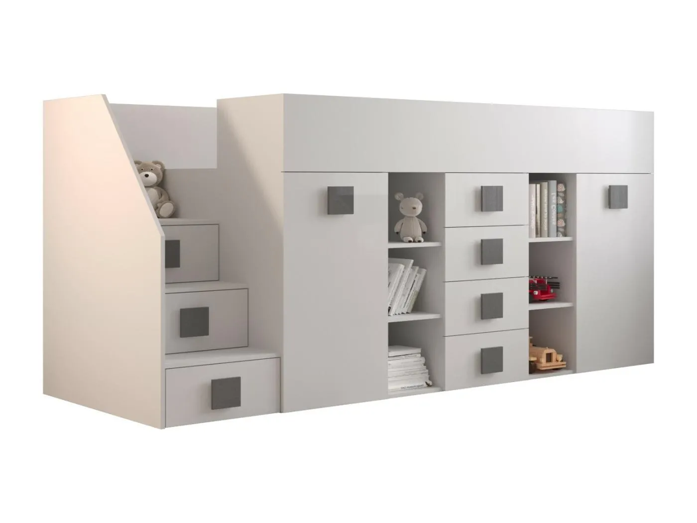 TOLEDO 3L Etagenbett 248,5/123/93 (weiß/weiß/grau)