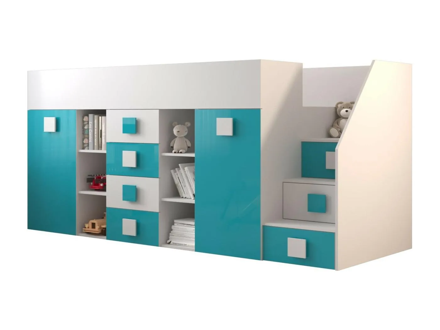 TOLEDO 3P Etagenbett 248,5/123/93 (weiß/türkis)