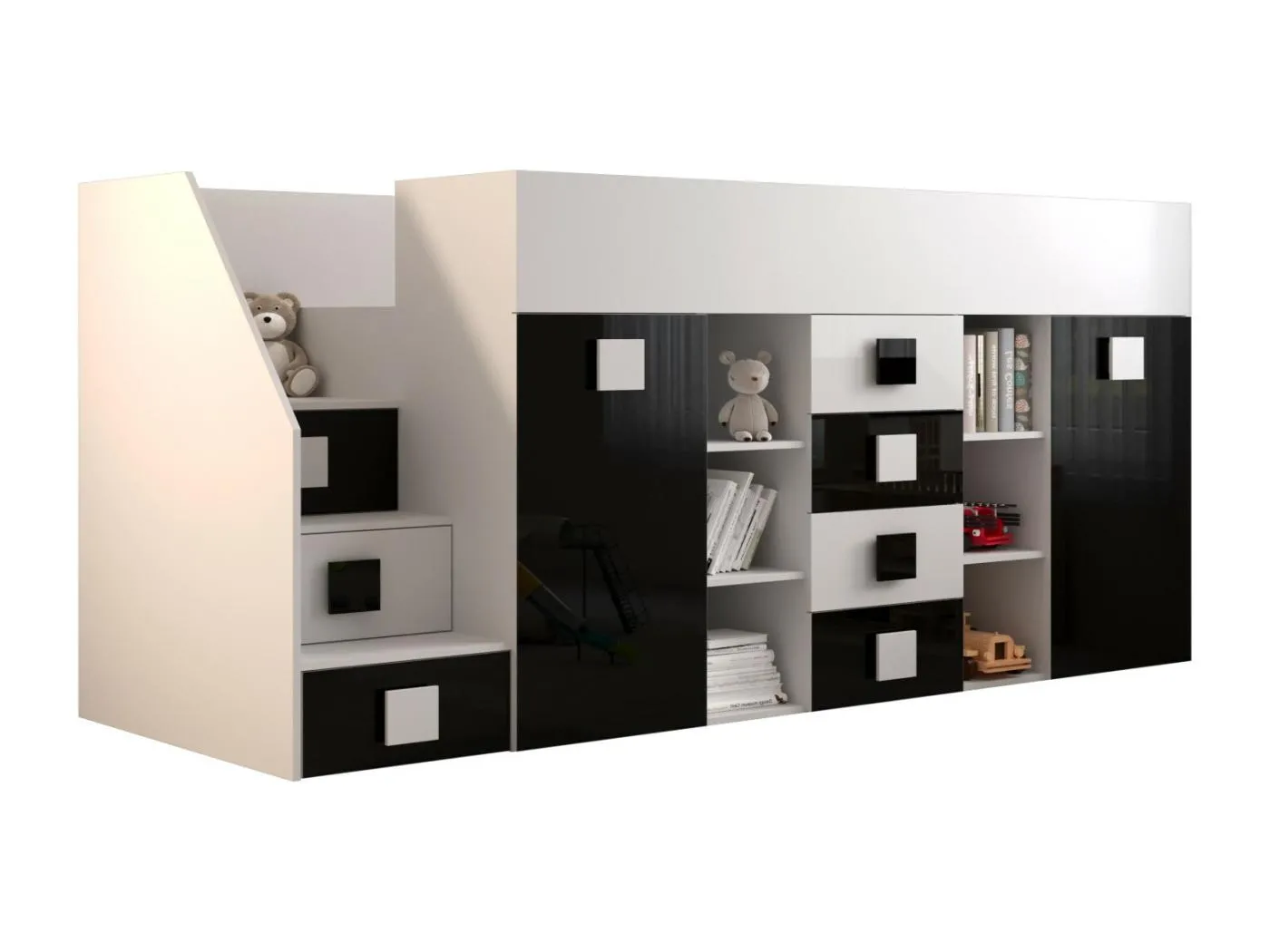 TOLEDO 3L Etagenbett 248,5/123/93 (weiß/schwarz)