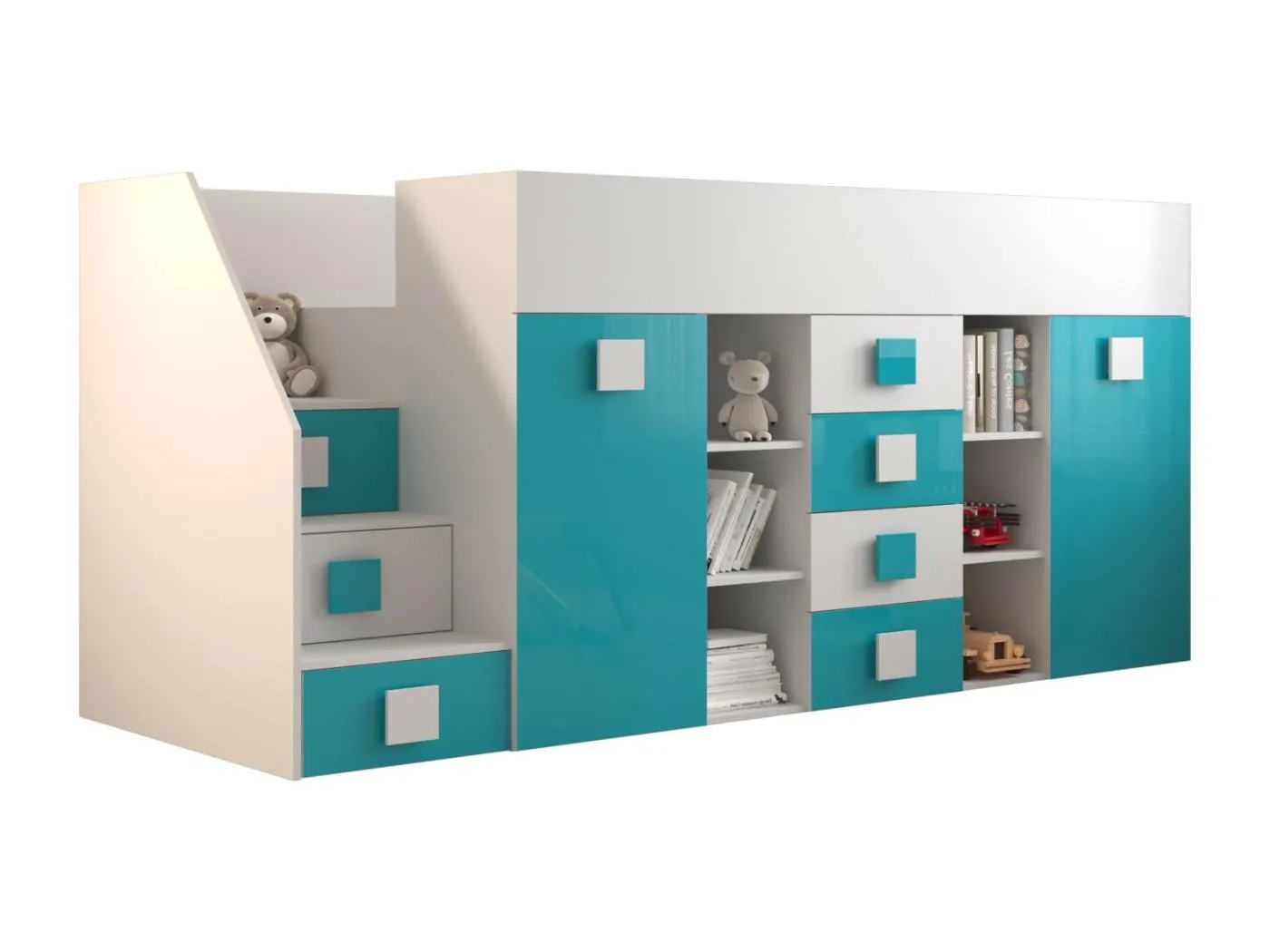 TOLEDO 3L Etagenbett 248,5/123/93 (weiß/türkis)