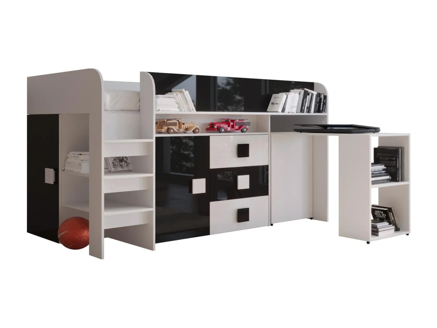 TOLEDO 1 Etagenbett 203,3/106,6/125 (weiß/schwarz)