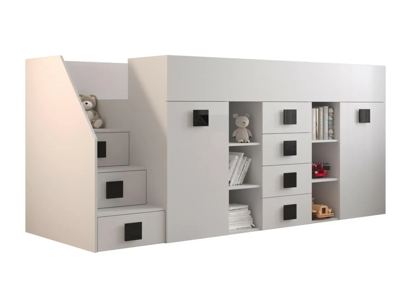 TOLEDO 3L Etagenbett 248,5/123/93 (weiß/weiß/schwarz)