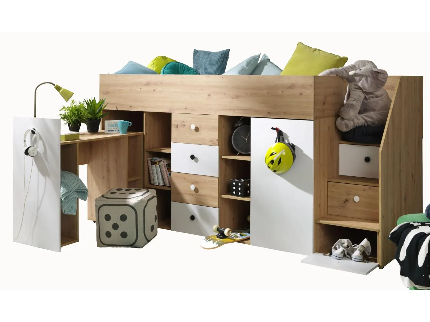 SMART 3P Etagenbett 248,5/123/93 (Artisan/Weiß)