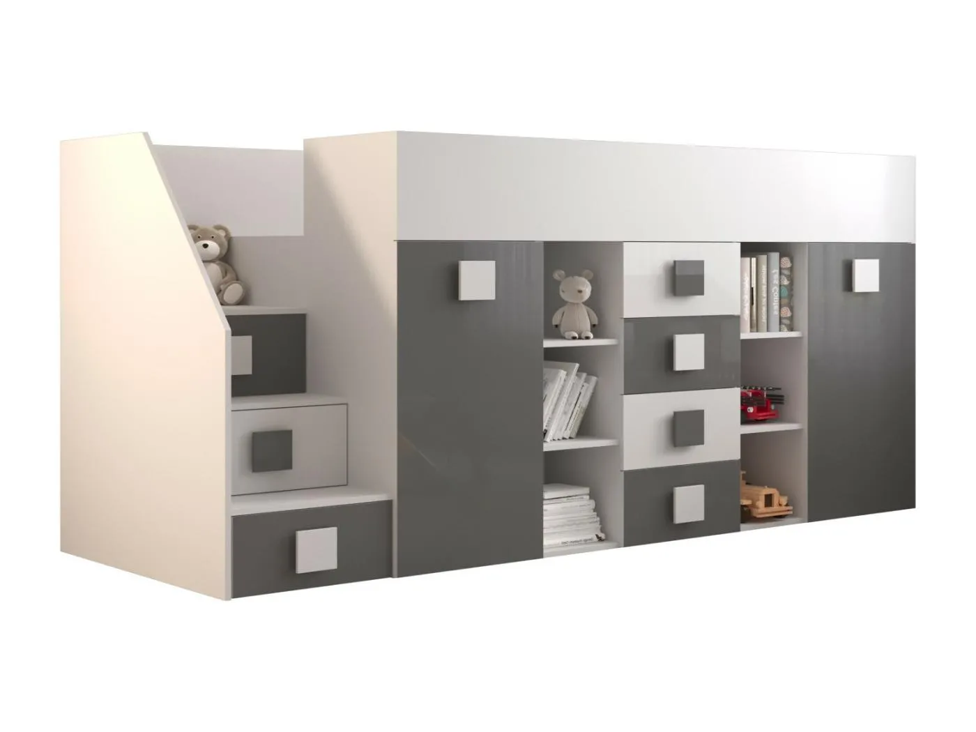 TOLEDO 3L Etagenbett 248,5/123/93 (weiß/grau)