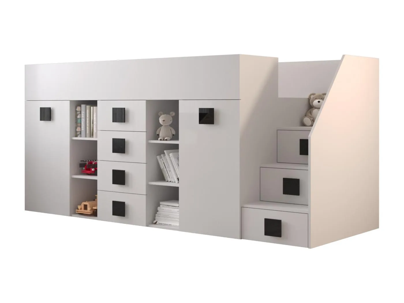 TOLEDO 3P Etagenbett 248,5/123/93 (weiß/weiß/schwarz)